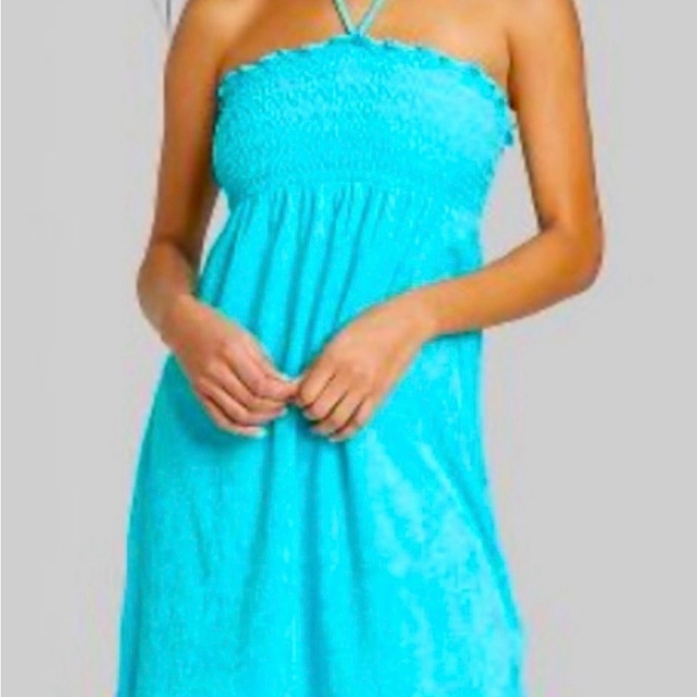 wild fable Turquoise Smocked Strapless Convertible Dress
